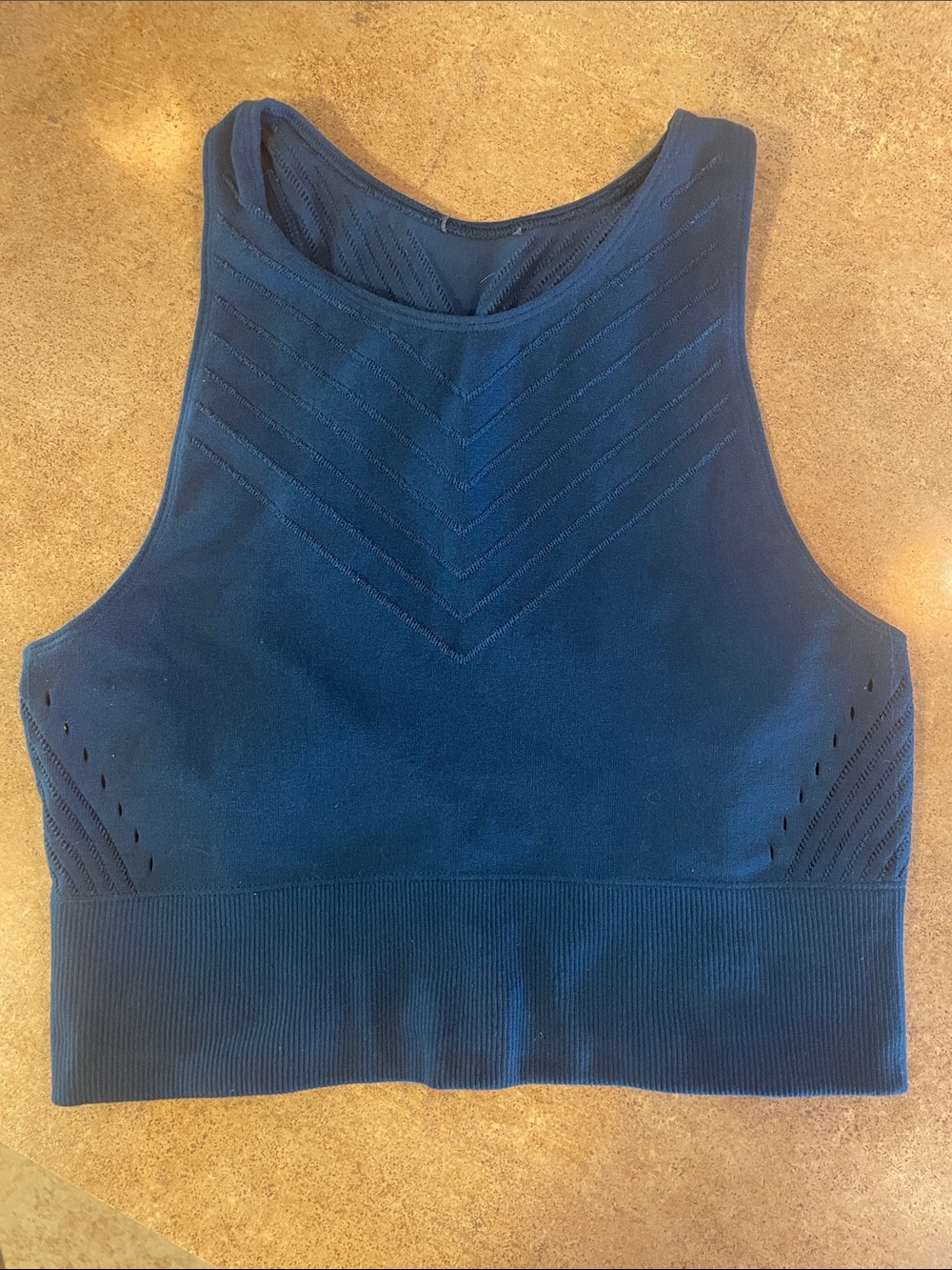 adidas Navy Chev-Detail Crop Athletic Tank